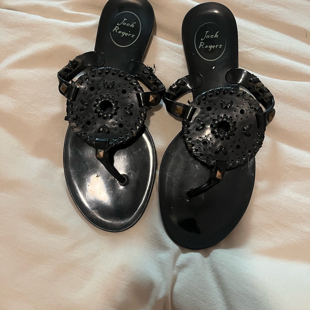 Jack Rogers Black Sandals with Decorative Medallion
